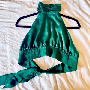 Nasty Gal Satin Green Halter Top